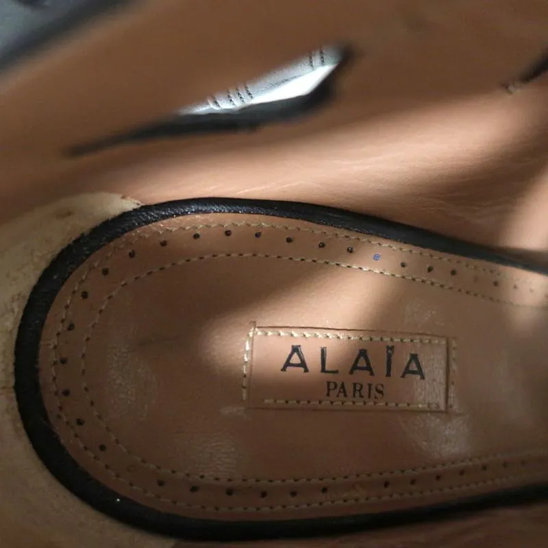 Alaia Schnürstiefeletten Schwarz Ausgeschnittenes Leder Größe 36.5 Offene Zehen Knöchelstiefel