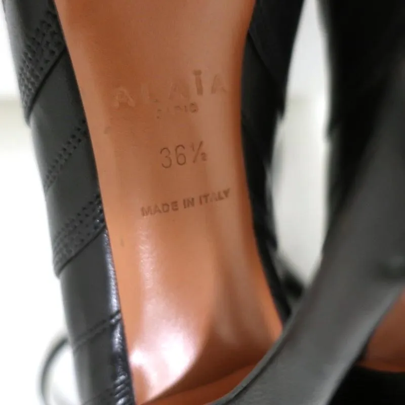 Alaia Schnürstiefeletten Schwarz Ausgeschnittenes Leder Größe 36.5 Offene Zehen Knöchelstiefel