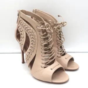 Alaia Schnürstiefeletten mit Ausschnitten in Nude-Leder Größe 38.5 Offene Zehen Knöchelstiefel