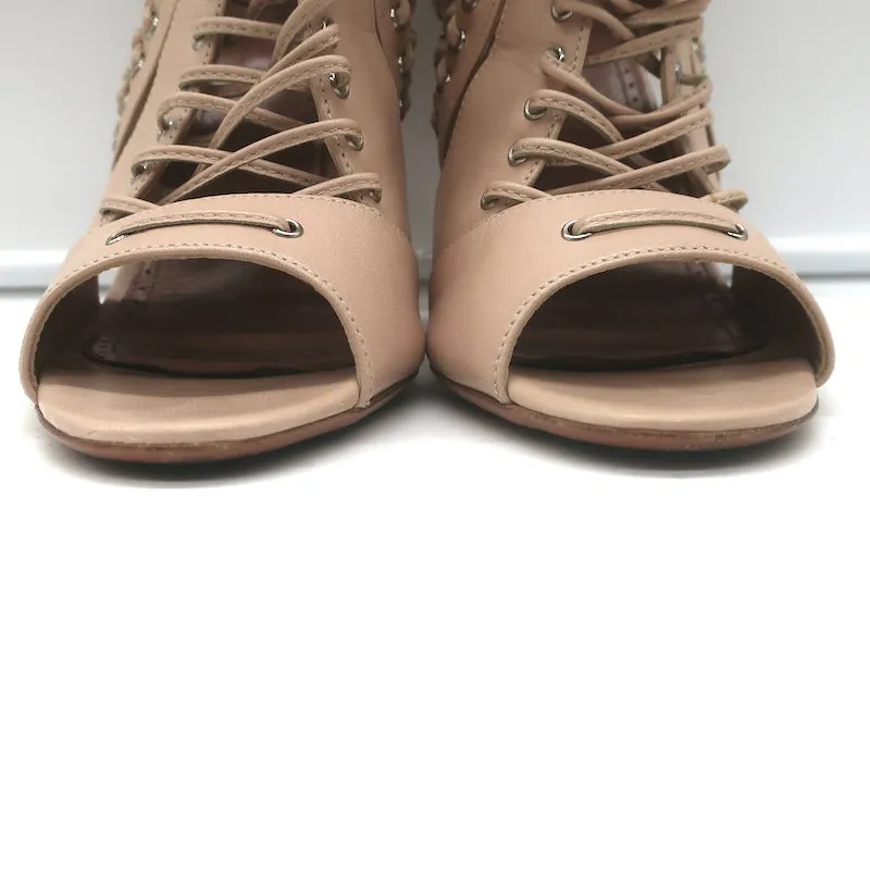 Alaia Schnürstiefeletten mit Ausschnitten in Nude-Leder Größe 38.5 Offene Zehen Knöchelstiefel