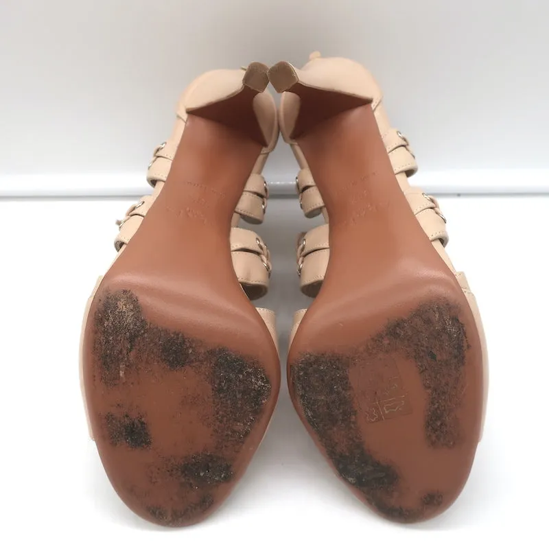 Alaia Schnürstiefeletten mit Ausschnitten in Nude-Leder Größe 38.5 Offene Zehen Knöchelstiefel