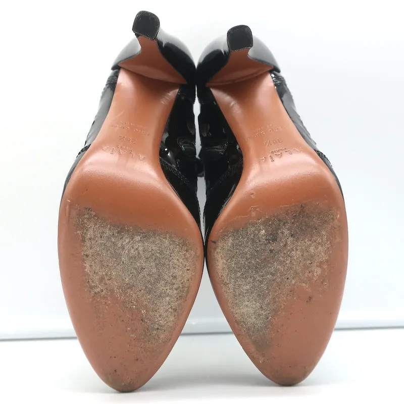 Alaia Laser-Cut Stiefeletten Schwarz Lackleder Größe 38.5 High Heel Booties