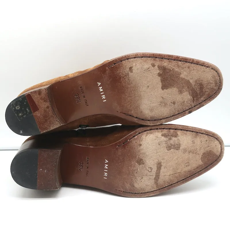 Amiri Geraffte Knöchelstiefel Braun Wildleder Größe 38.5 Seitlicher Reißverschluss Stiefeletten