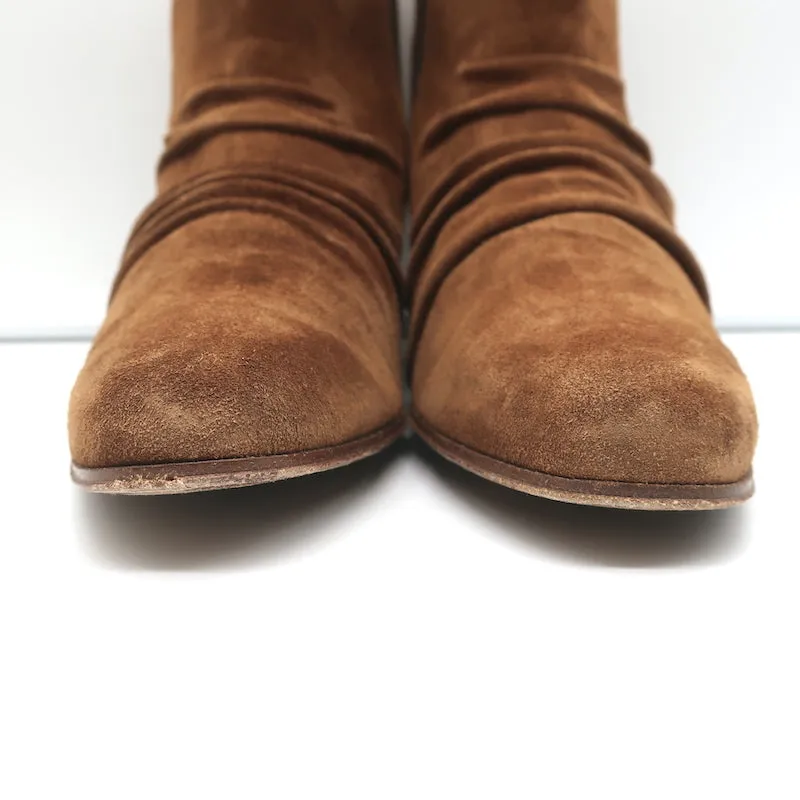 Amiri Geraffte Knöchelstiefel Braun Wildleder Größe 38.5 Seitlicher Reißverschluss Stiefeletten