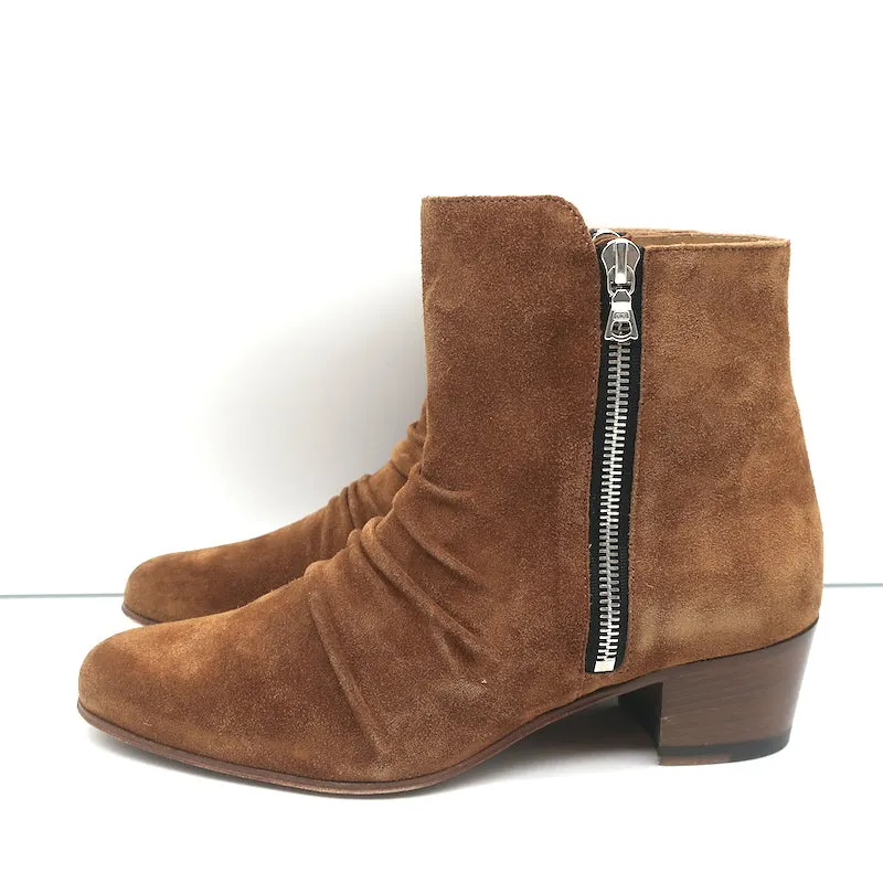 Amiri Geraffte Knöchelstiefel Braun Wildleder Größe 38.5 Seitlicher Reißverschluss Stiefeletten