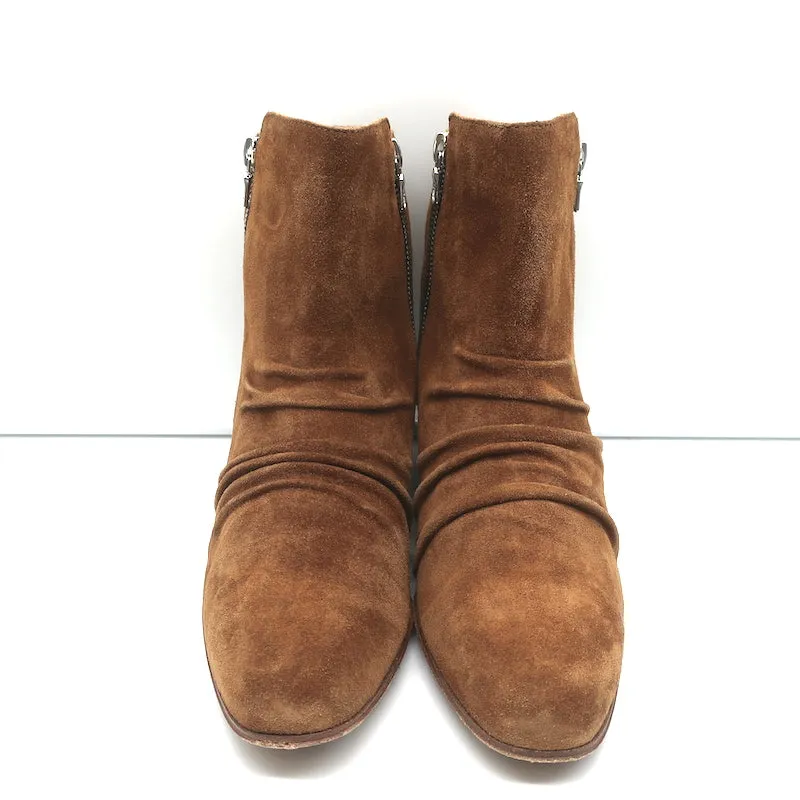 Amiri Geraffte Knöchelstiefel Braun Wildleder Größe 38.5 Seitlicher Reißverschluss Stiefeletten
