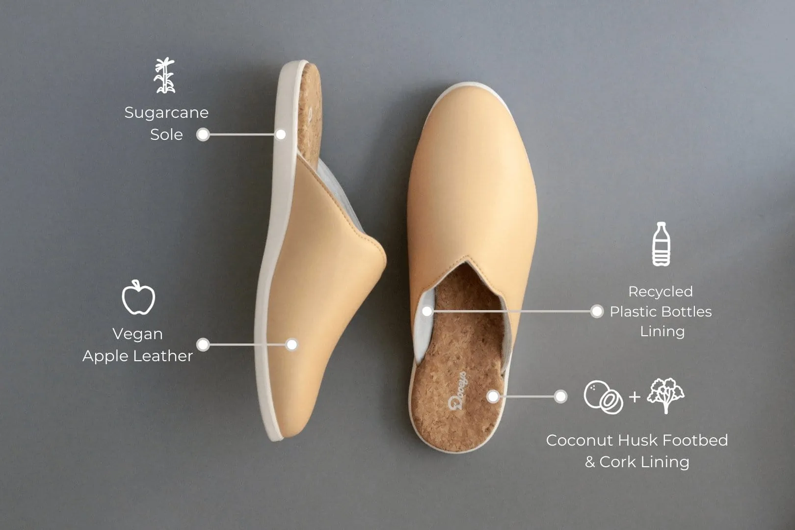Apple Leder Vegan Haus Pantoffeln | Honig Beige