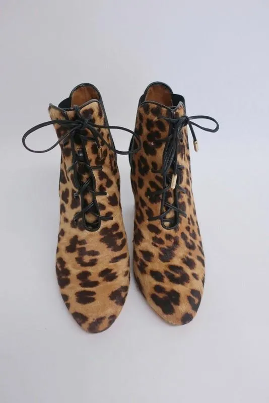 Aquazzura Knöchelstiefel Victoria Leopardenprint Kalbshaar Größe 37 Schnürstiefeletten