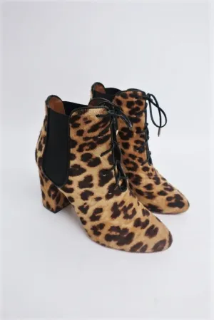 Aquazzura Knöchelstiefel Victoria Leopardenprint Kalbshaar Größe 37 Schnürstiefeletten