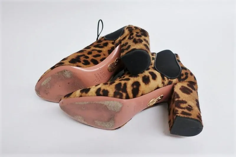 Aquazzura Knöchelstiefel Victoria Leopardenprint Kalbshaar Größe 37 Schnürstiefeletten