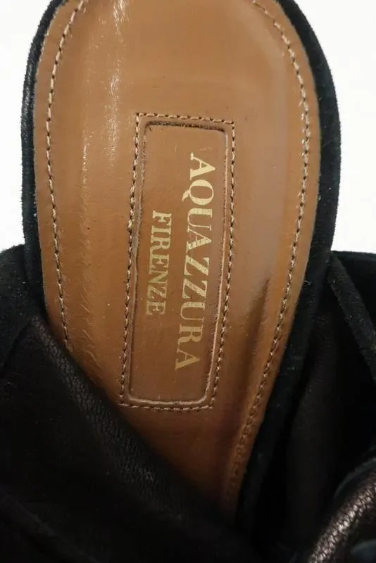 Aquazzura Booties Pasadena Schwarz Ausschnitt Wildleder Größe 39 Offene Zehen Rückenverschluss Absatz