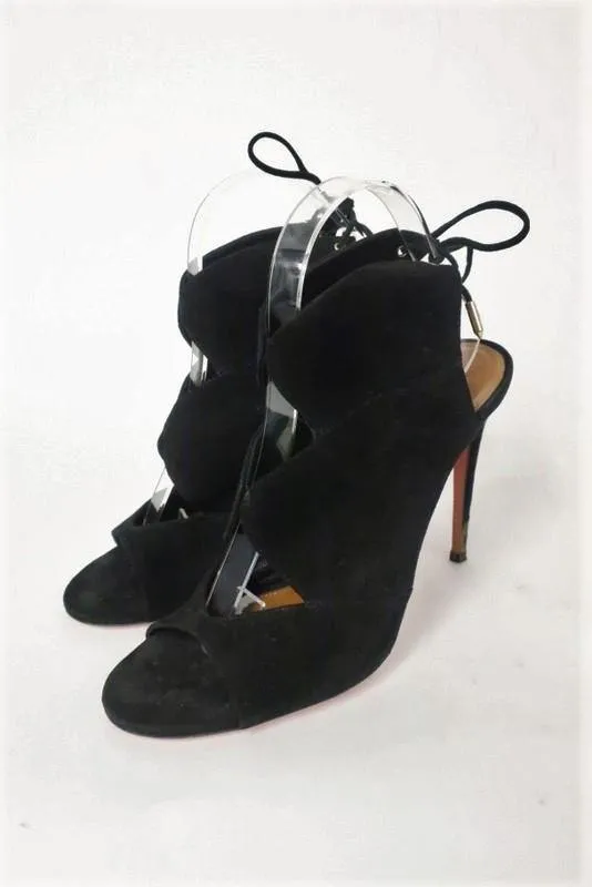 Aquazzura Booties Pasadena Schwarz Ausschnitt Wildleder Größe 39 Offene Zehen Rückenverschluss Absatz