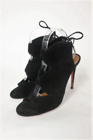 Aquazzura Booties Pasadena Schwarz Ausschnitt Wildleder Größe 39 Offene Zehen Rückenverschluss Absatz