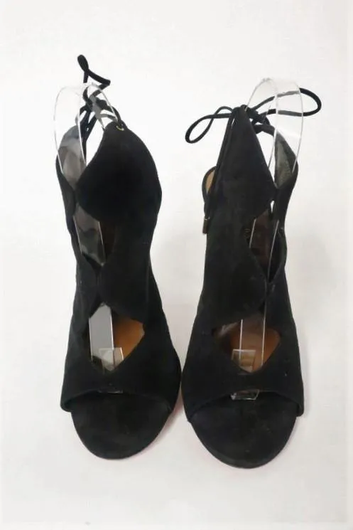 Aquazzura Booties Pasadena Schwarz Ausschnitt Wildleder Größe 39 Offene Zehen Rückenverschluss Absatz