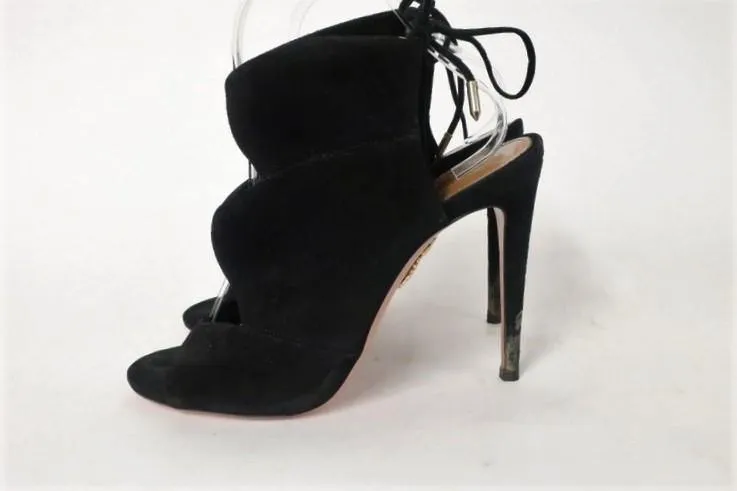 Aquazzura Booties Pasadena Schwarz Ausschnitt Wildleder Größe 39 Offene Zehen Rückenverschluss Absatz