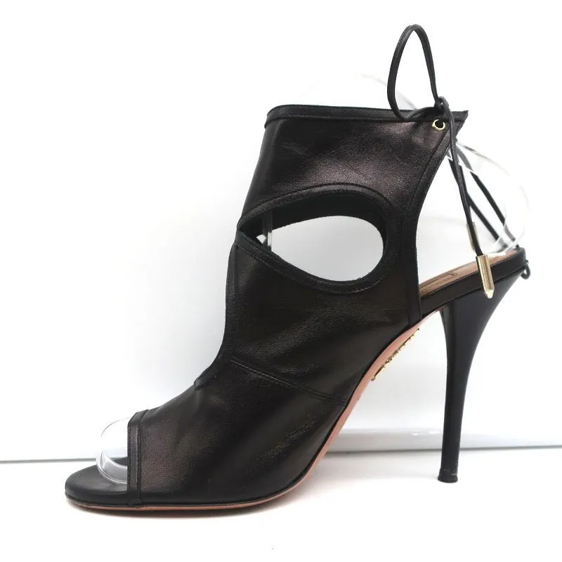 Aquazzura Sexy Thing Cutout Stiefeletten Schwarz Leder Größe 38 Offene Zehen Absätze
