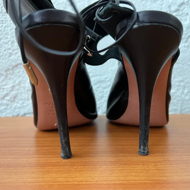 Aquazzura Sexy Thing Cutout Stiefeletten Schwarz Leder Größe 38 Offene Zehen Absätze