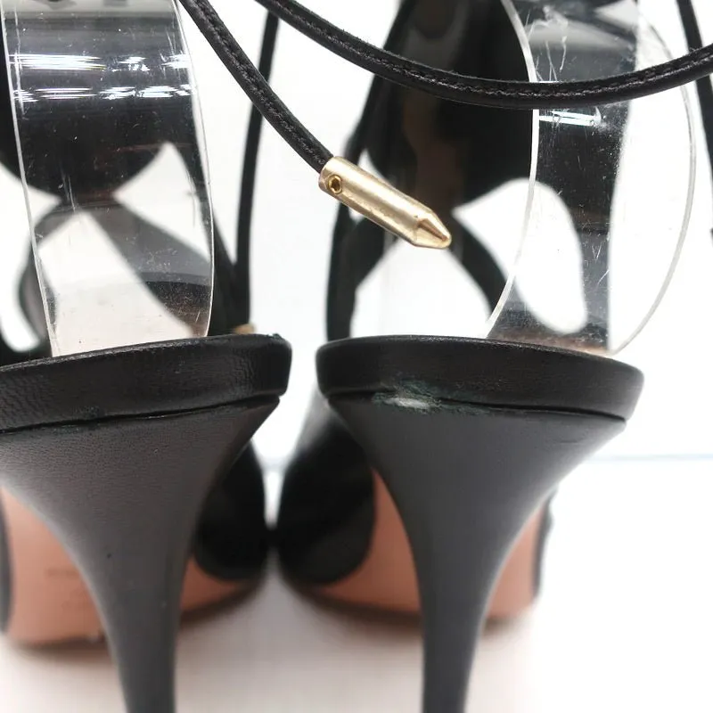 Aquazzura Sexy Thing Cutout Stiefeletten Schwarz Leder Größe 38 Offene Zehen Absätze