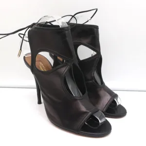Aquazzura Sexy Thing Cutout Stiefeletten Schwarz Leder Größe 38 Offene Zehen Absätze