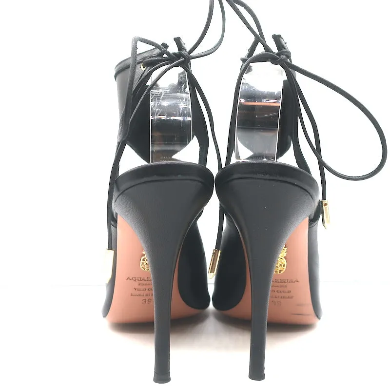 Aquazzura Sexy Thing Ausschnitt Stiefeletten Schwarz Leder Größe 39 Offene Zehen Absätze