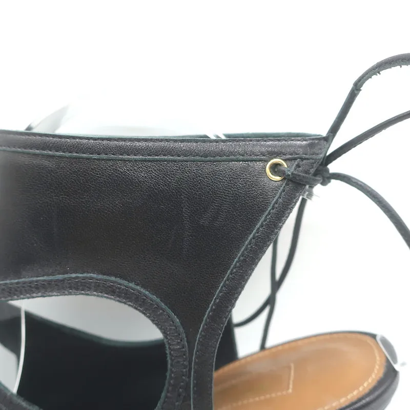 Aquazzura Sexy Thing Ausschnitt Stiefeletten Schwarz Leder Größe 39 Offene Zehen Absätze