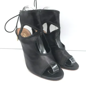 Aquazzura Sexy Thing Ausschnitt Stiefeletten Schwarz Leder Größe 39 Offene Zehen Absätze