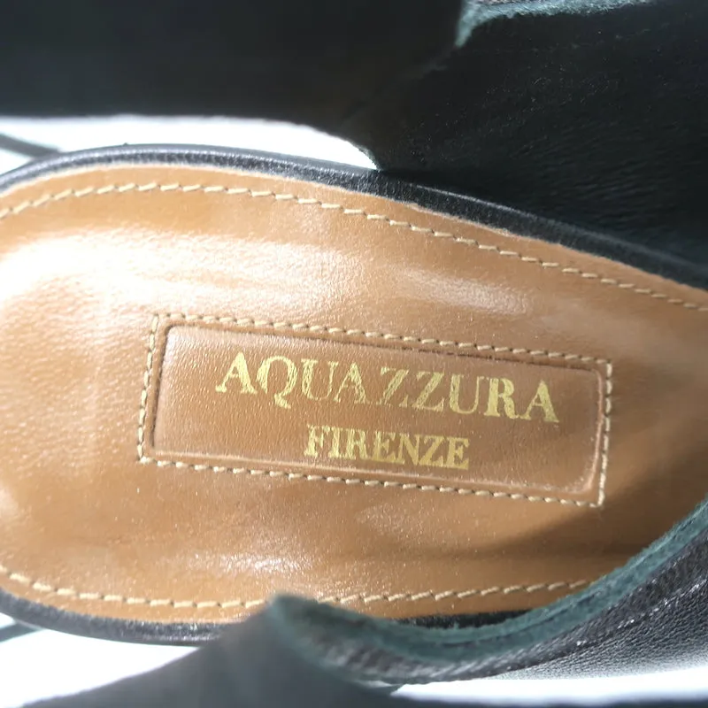 Aquazzura Sexy Thing Ausschnitt Stiefeletten Schwarz Leder Größe 39 Offene Zehen Absätze