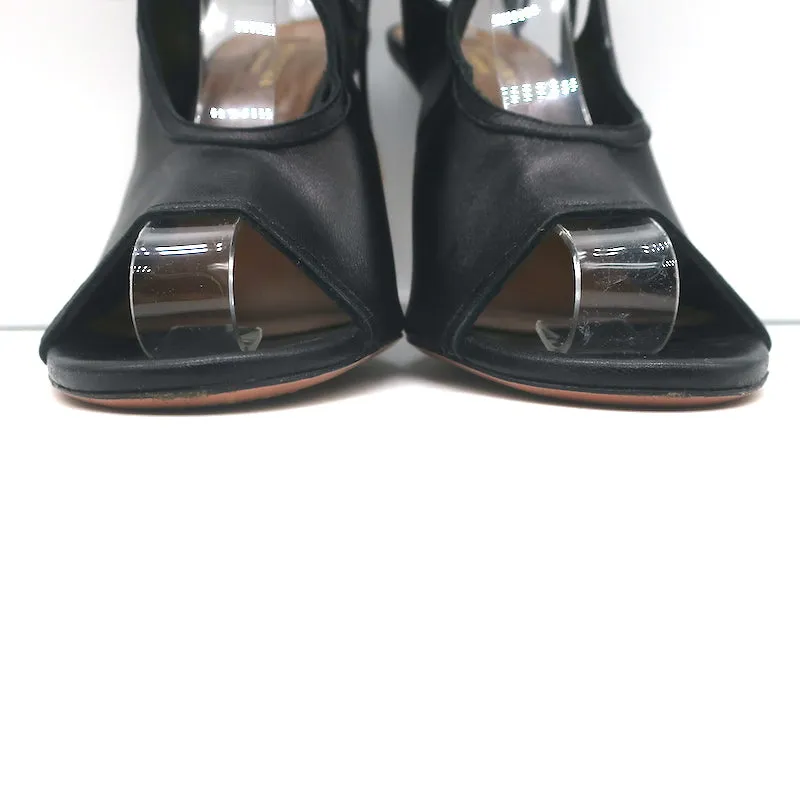 Aquazzura Sexy Thing Ausschnitt Stiefeletten Schwarz Leder Größe 39 Offene Zehen Absätze
