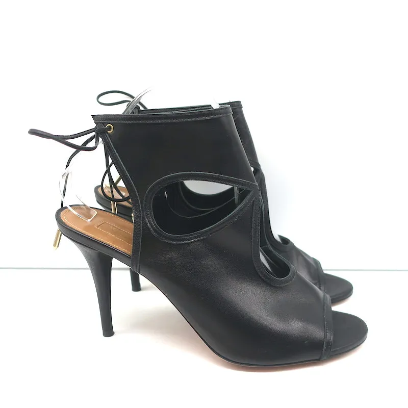 Aquazzura Sexy Thing Cutout Stiefeletten Schwarz Leder Größe 40 Offene Zehen Absätze