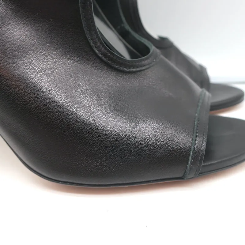 Aquazzura Sexy Thing Cutout Stiefeletten Schwarz Leder Größe 40 Offene Zehen Absätze
