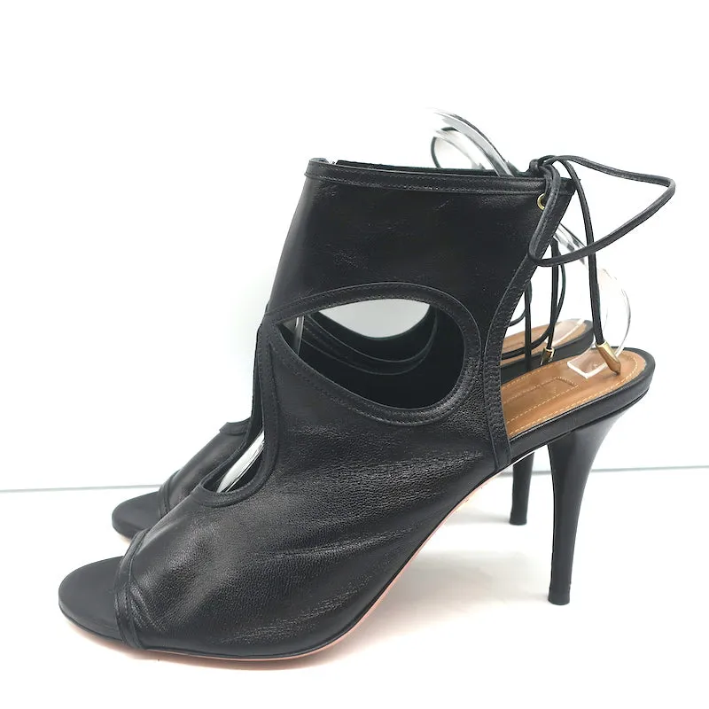 Aquazzura Sexy Thing Cutout Stiefeletten Schwarz Leder Größe 40 Offene Zehen Absätze