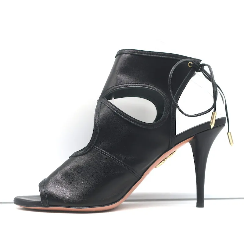 Aquazzura Sexy Thing Cutout Stiefeletten Schwarz Leder Größe 40 Offene Zehen Absätze