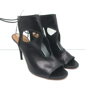 Aquazzura Sexy Thing Cutout Stiefeletten Schwarz Leder Größe 40 Offene Zehen Absätze