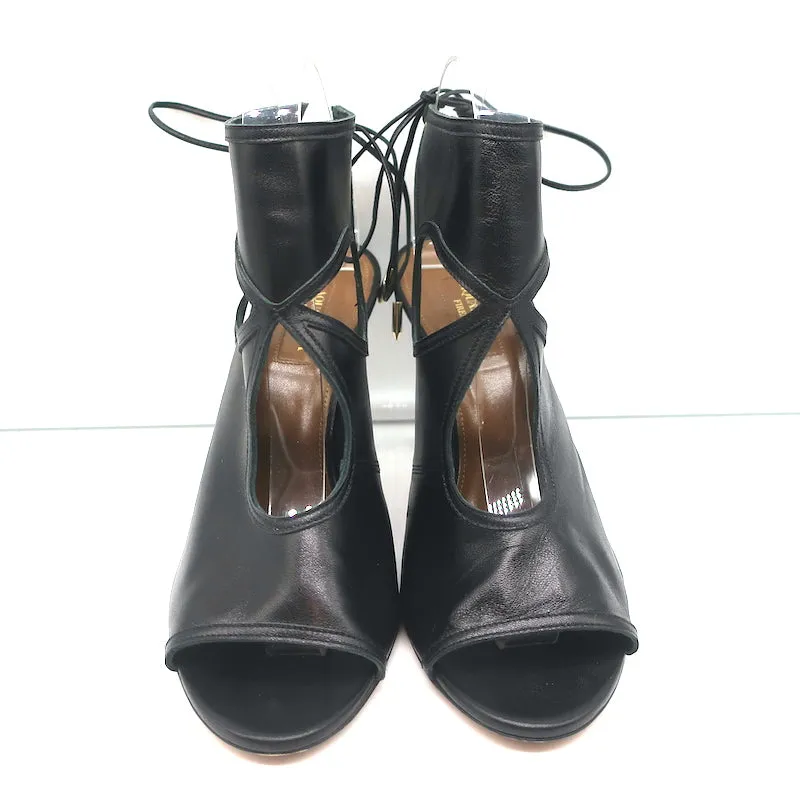 Aquazzura Sexy Thing Cutout Stiefeletten Schwarz Leder Größe 40 Offene Zehen Absätze