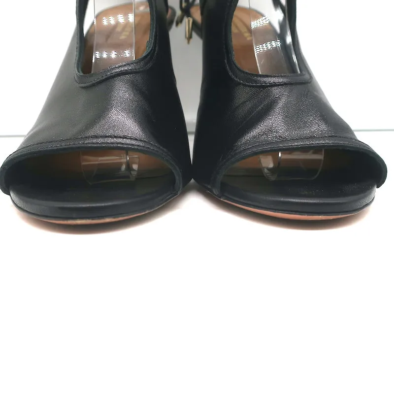 Aquazzura Sexy Thing Cutout Stiefeletten Schwarz Leder Größe 40 Offene Zehen Absätze