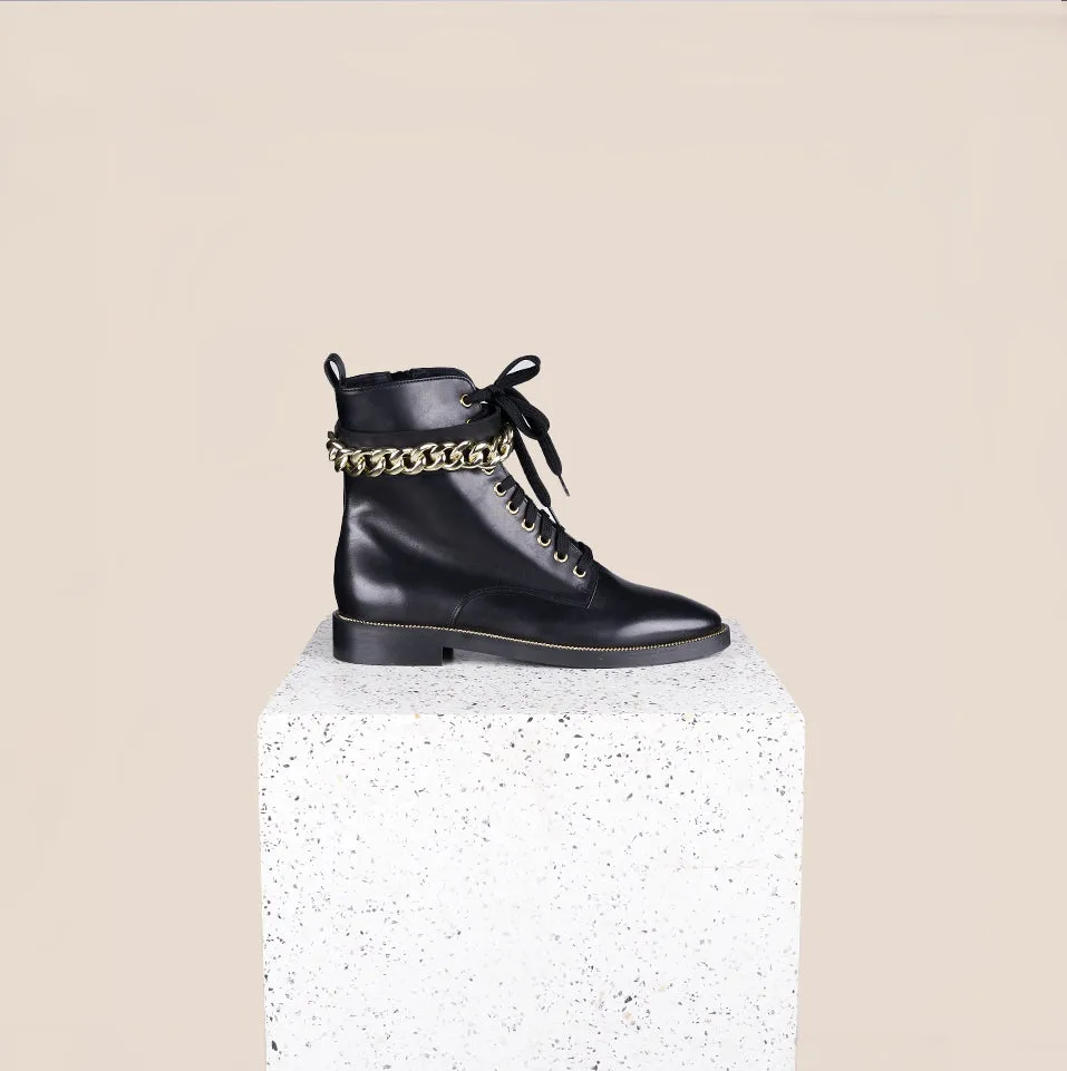 Asti Due Chain - Schwarzes Leder