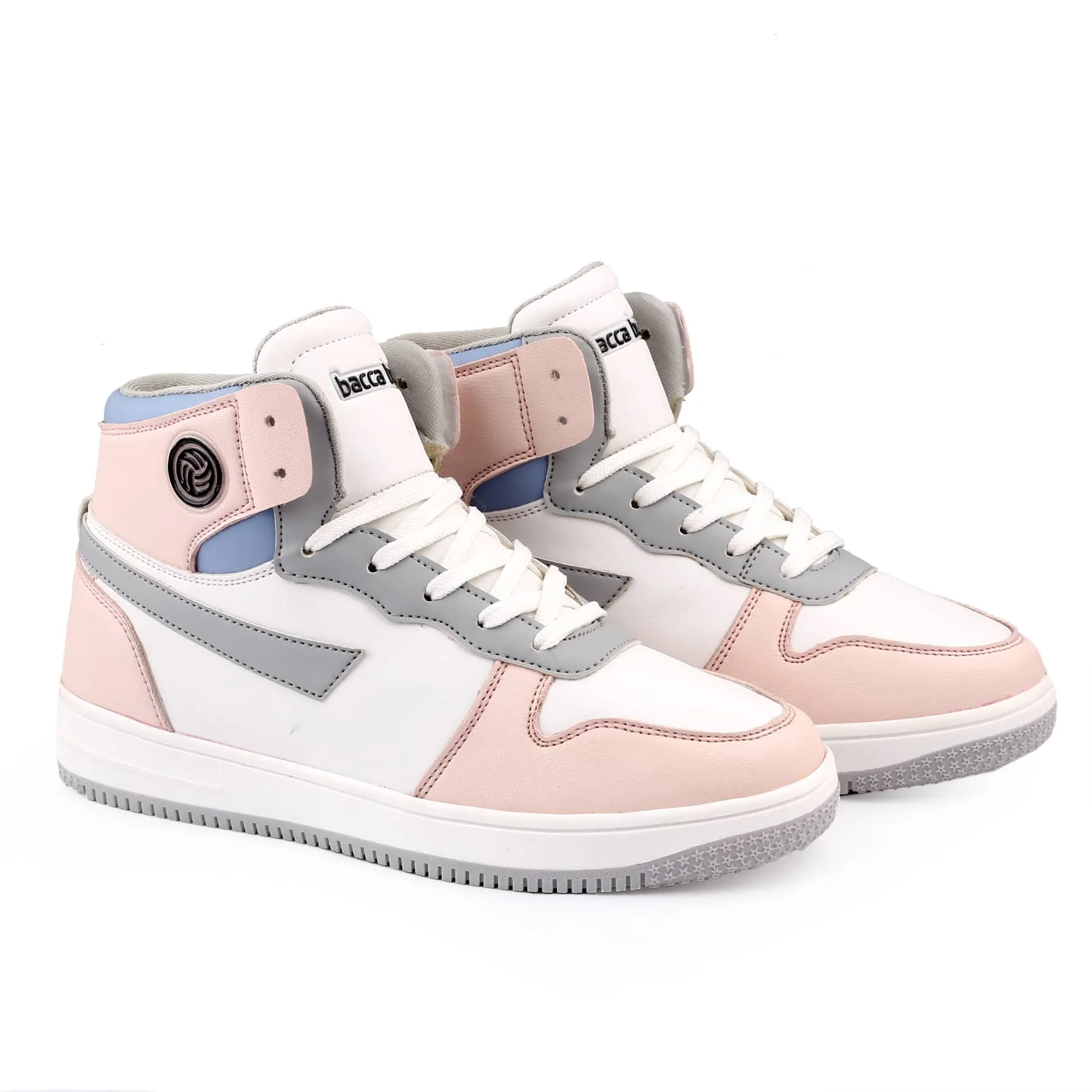 Bacca Bucci Femme High-Top Harmony Sneakers—Elegante Pastellblaue und Rosa Schnürschuhe für Damen