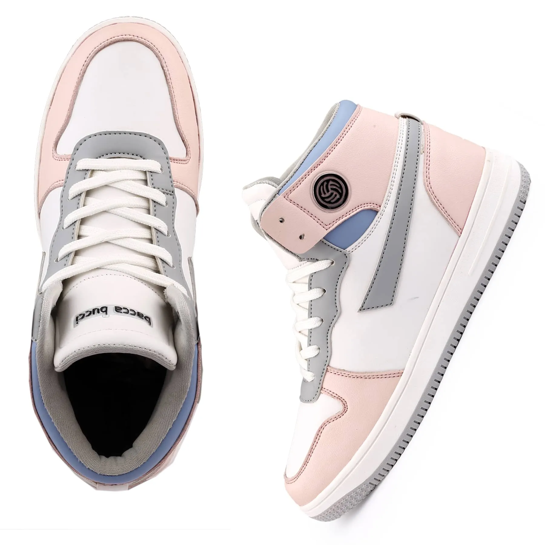 Bacca Bucci Femme High-Top Harmony Sneakers—Elegante Pastellblaue und Rosa Schnürschuhe für Damen