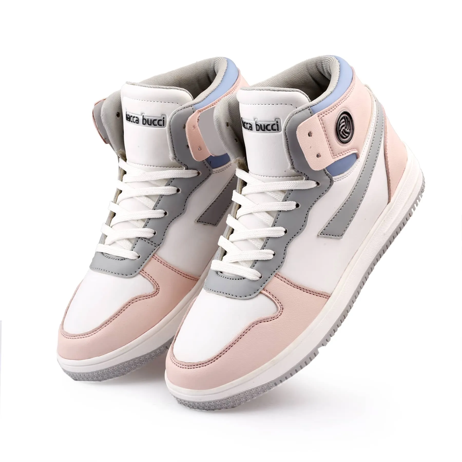 Bacca Bucci Femme High-Top Harmony Sneakers—Elegante Pastellblaue und Rosa Schnürschuhe für Damen