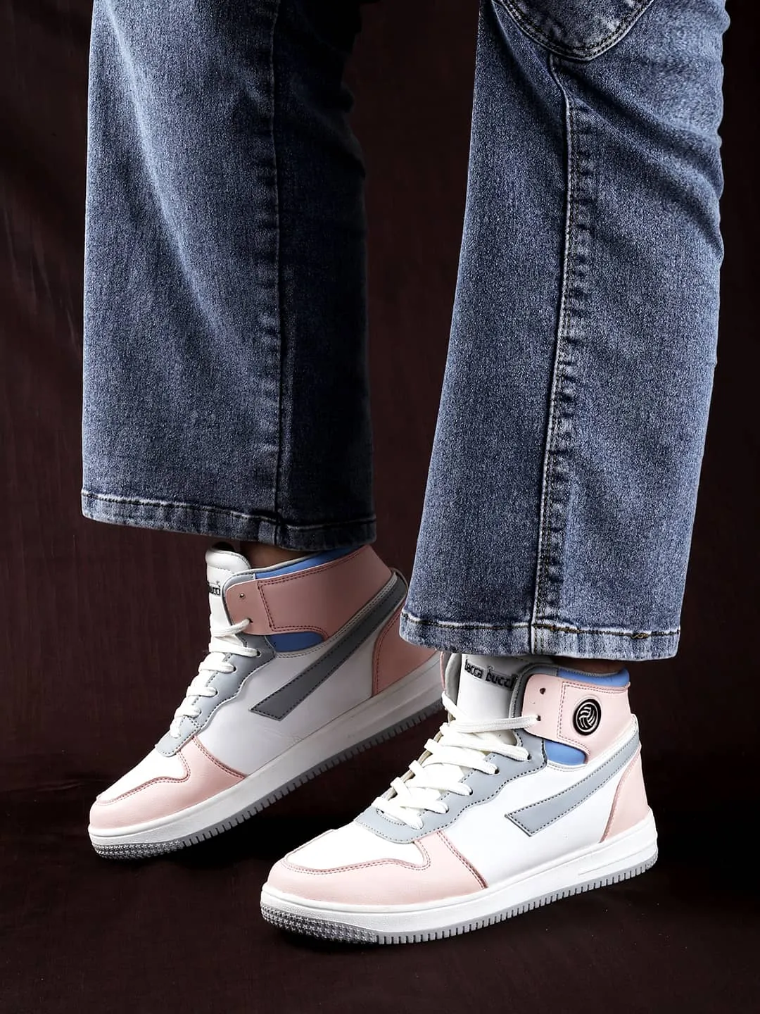 Bacca Bucci Femme High-Top Harmony Sneakers—Elegante Pastellblaue und Rosa Schnürschuhe für Damen