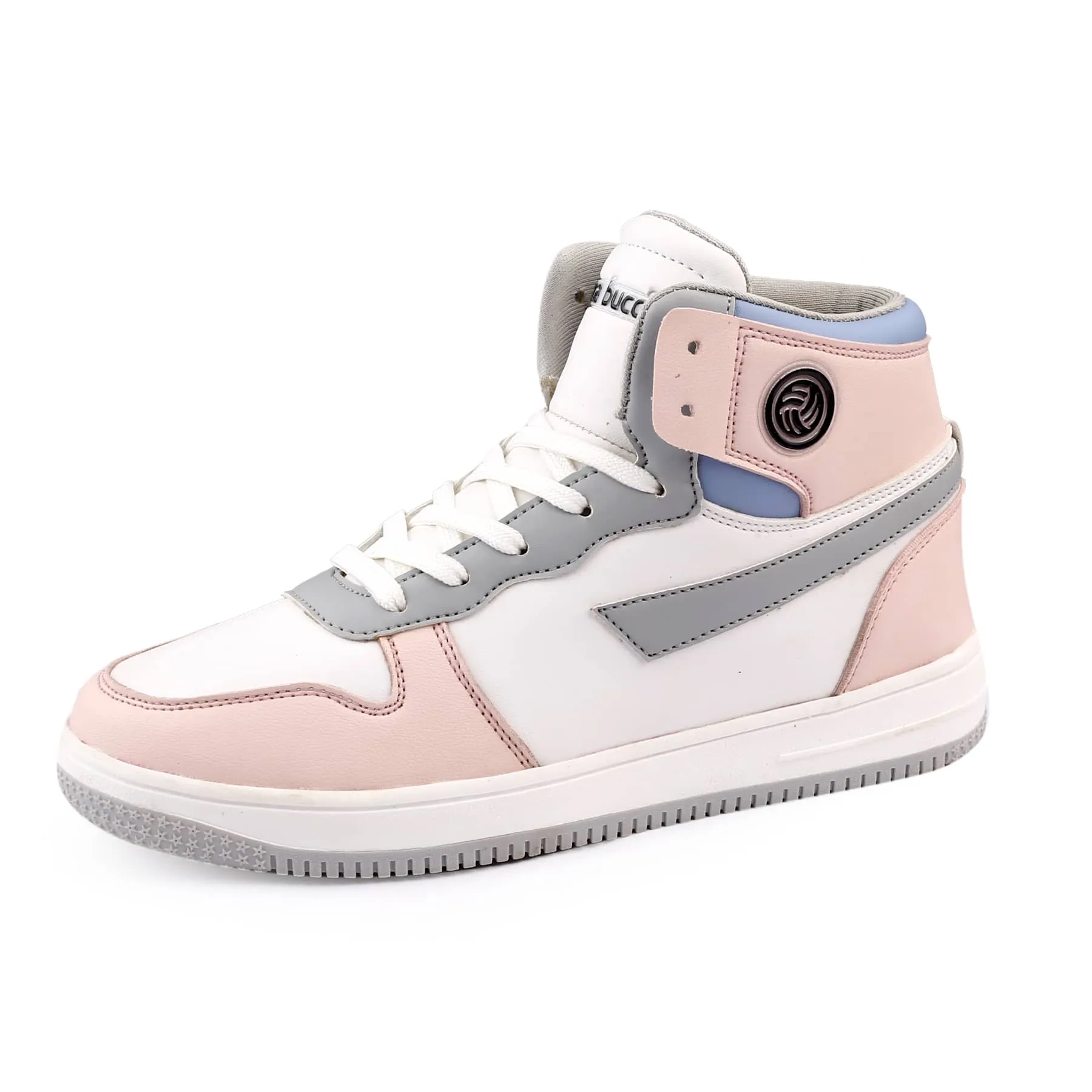 Bacca Bucci Femme High-Top Harmony Sneakers—Elegante Pastellblaue und Rosa Schnürschuhe für Damen