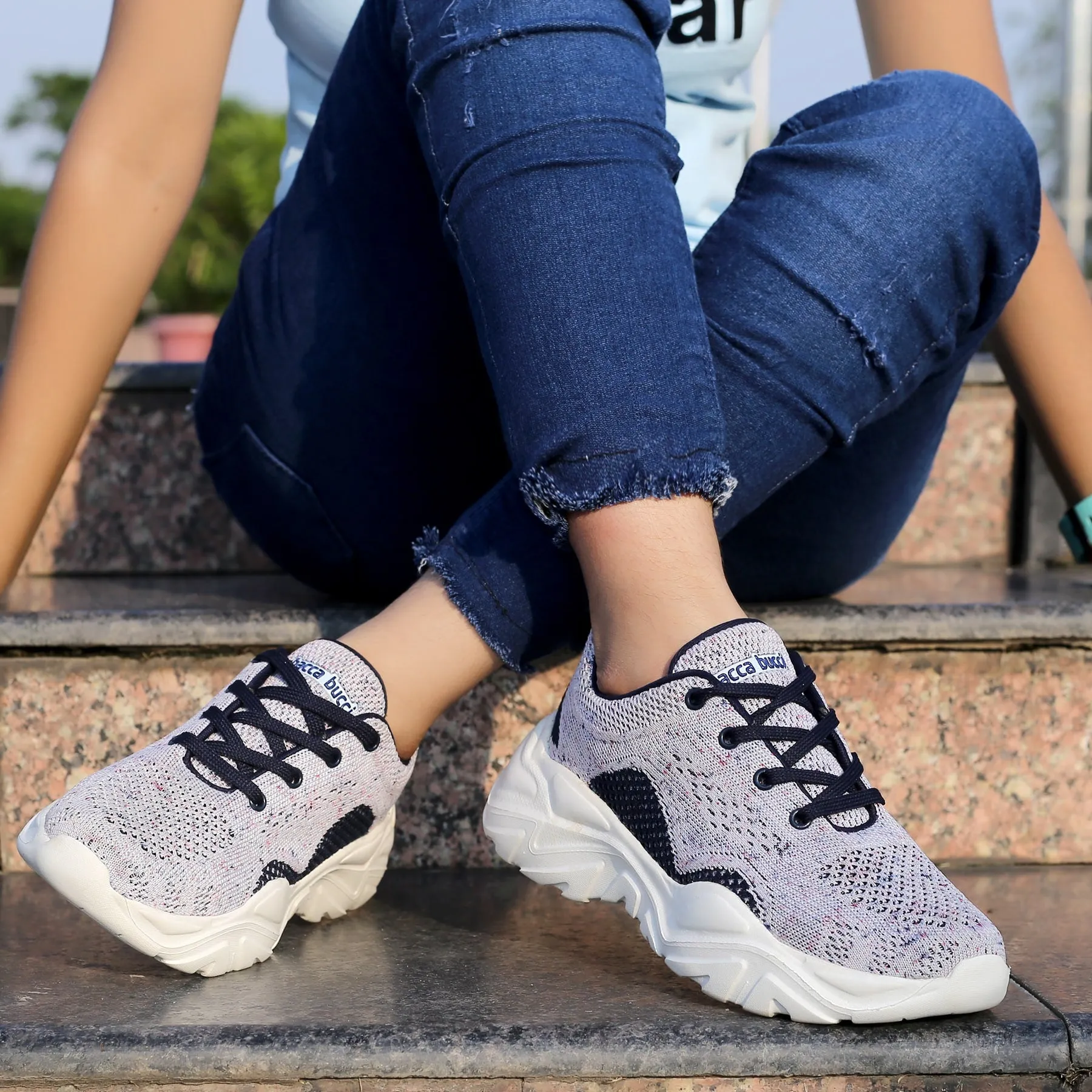 Bacca Bucci Damen CHARLOTTE Low-Top Plateau-Mode-Schuhe | Streetwear Strick-Dicksohlenturnschuhe