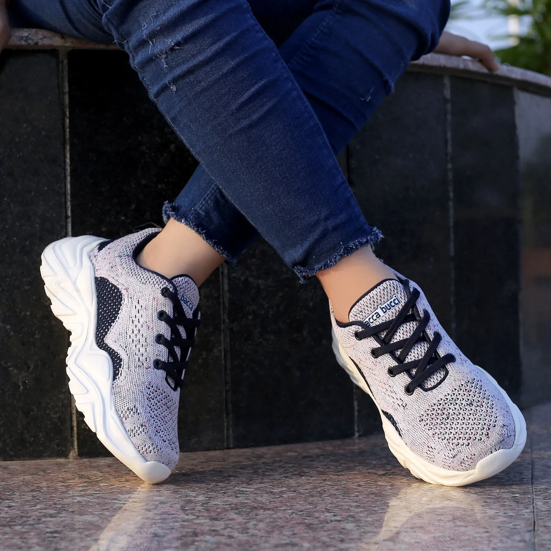 Bacca Bucci Damen CHARLOTTE Low-Top Plateau-Mode-Schuhe | Streetwear Strick-Dicksohlenturnschuhe