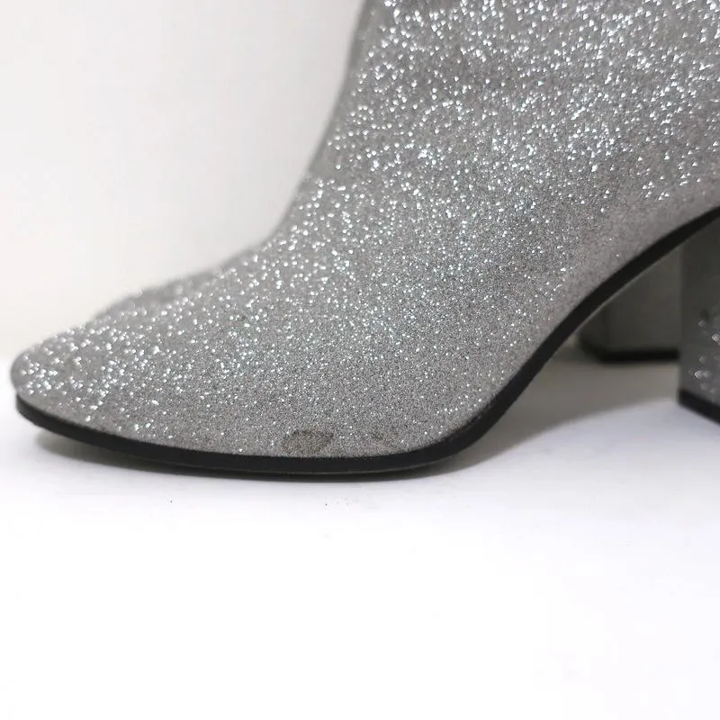 Balenciaga Glitzer Knöchelstiefel Silber Größe 37.5 High Heel Booties