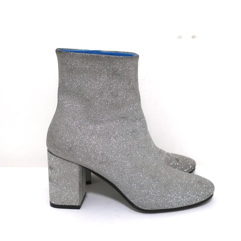 Balenciaga Glitzer Knöchelstiefel Silber Größe 37.5 High Heel Booties