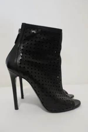 Barbara Bui Offene Stiefeletten Schwarz Perforiertes Leder Größe 38.5 Knöchelstiefel