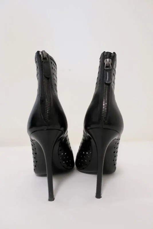 Barbara Bui Offene Stiefeletten Schwarz Perforiertes Leder Größe 38.5 Knöchelstiefel
