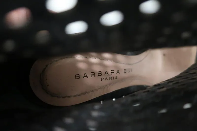Barbara Bui Offene Stiefeletten Schwarz Perforiertes Leder Größe 38.5 Knöchelstiefel