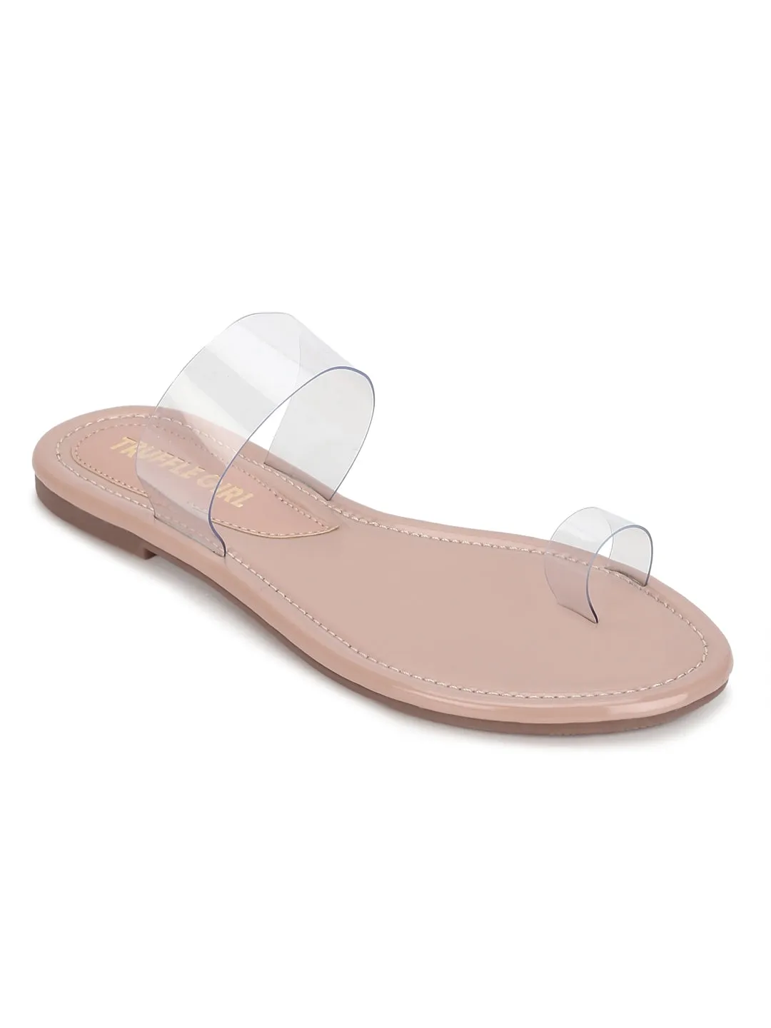 Beige Plexiglas PU Klare Schlupf-Flatsandalen