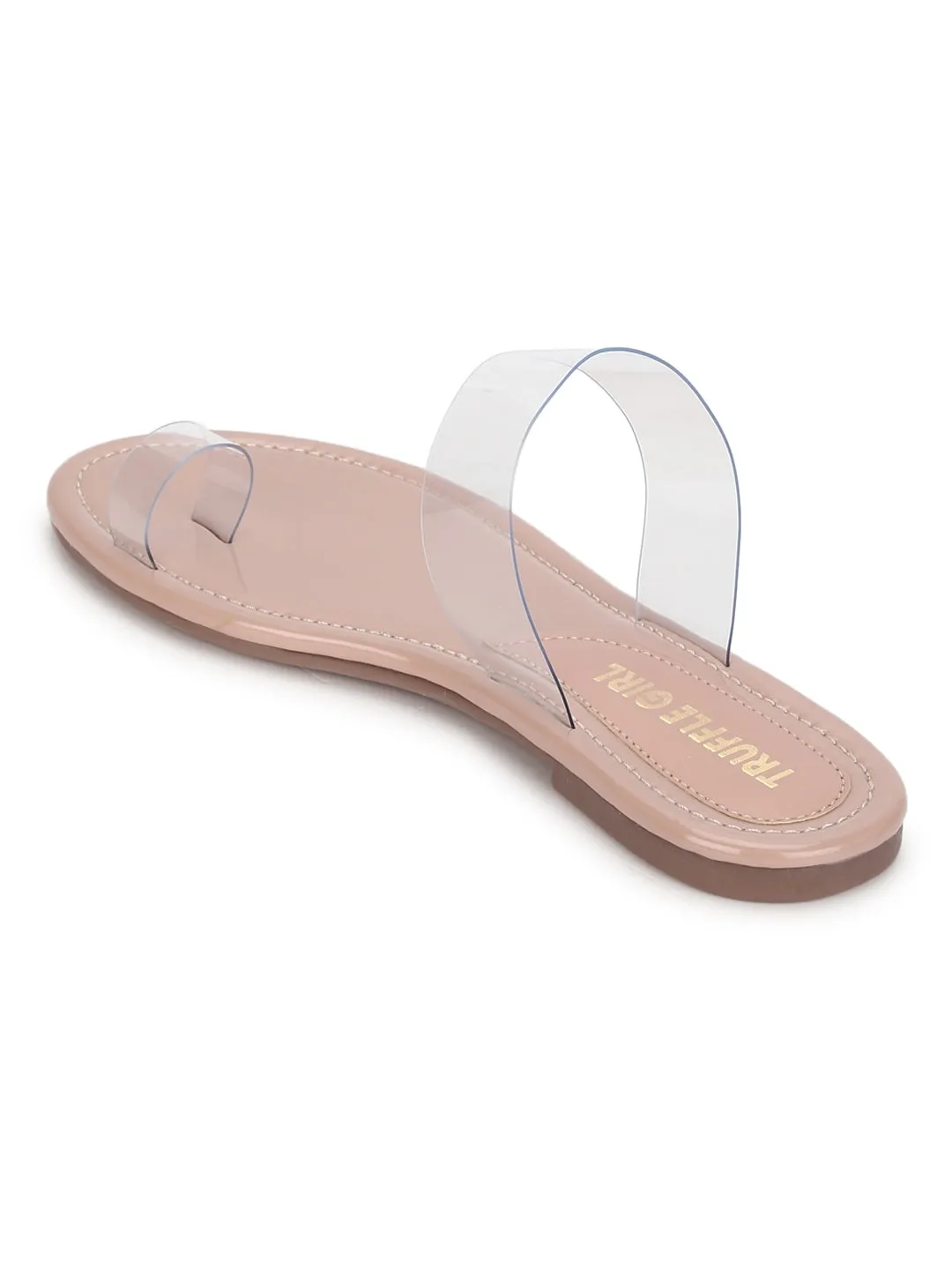 Beige Plexiglas PU Klare Schlupf-Flatsandalen